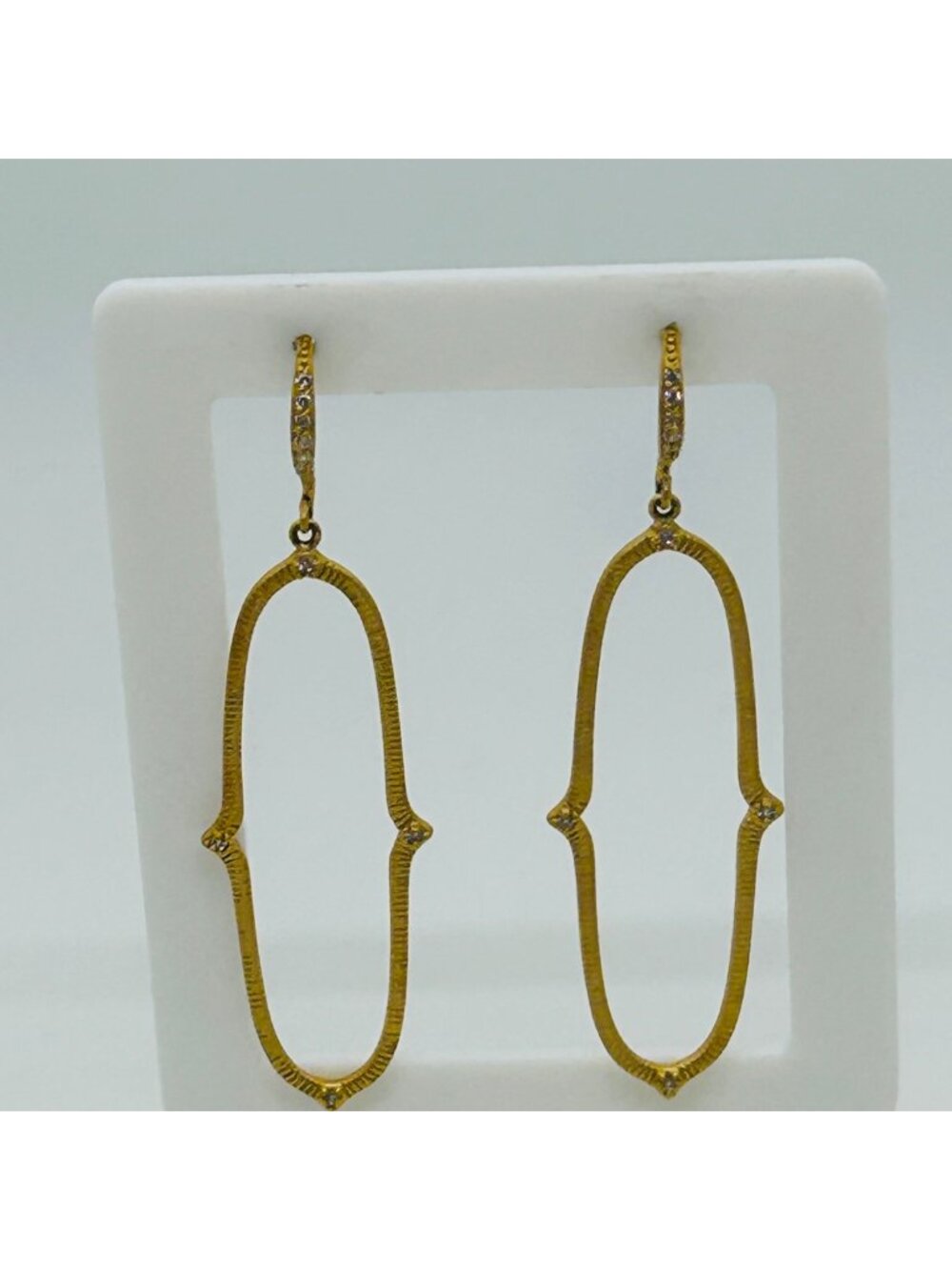 Freida Rothman Gold Tone Moroccan Style Earrings Open Frame Drop Dangle